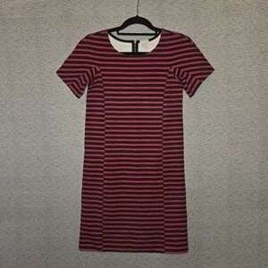J. Crew Striped T-Shirt Dress Black Red Striped Stretch Cotton Blend Women's XXS